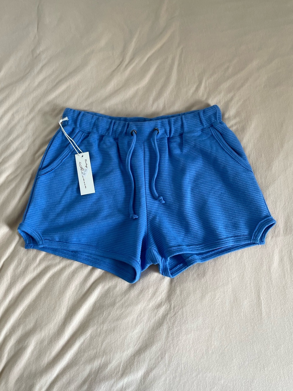 Vintage Havana Women's Ribbed Drawstring Shorts in Marine Blue
